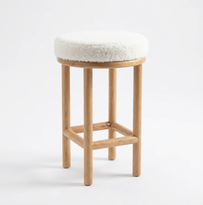 Oxford Wood Oak Bar Stool - Sheepskin