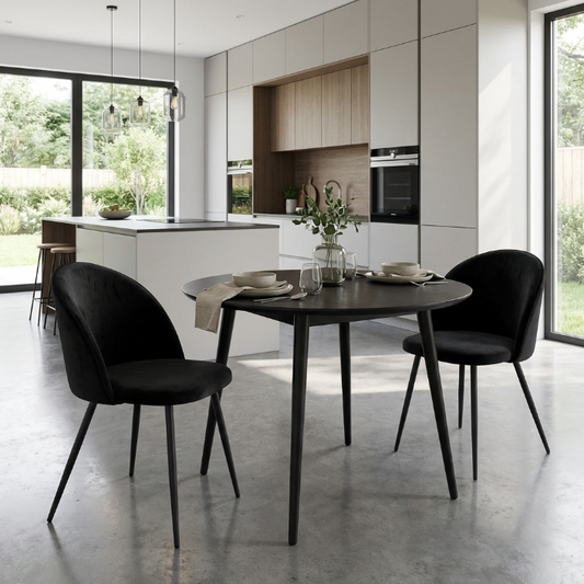 Que Velvet Dining Chairs - Black - Set of Two