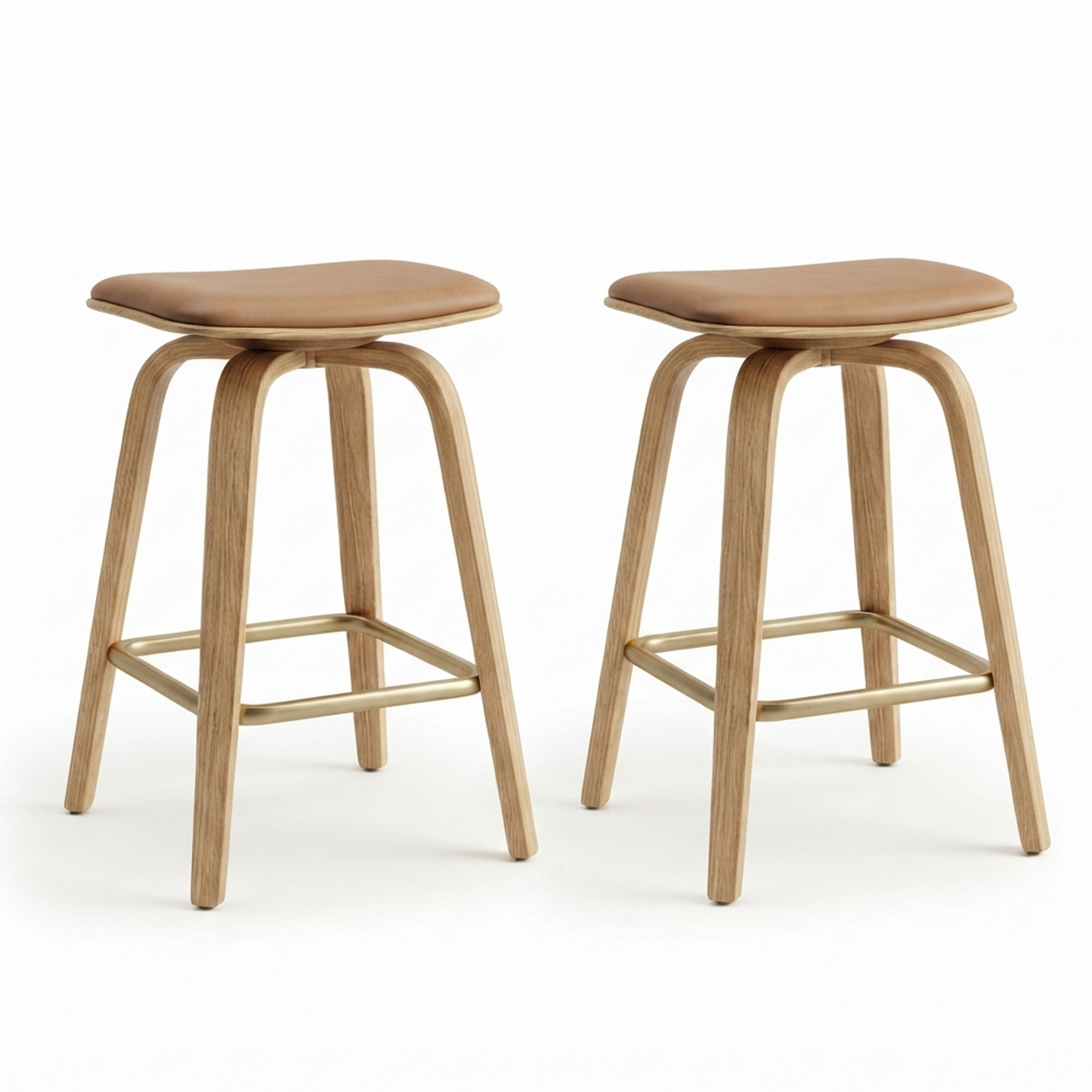 Remi Swivel Backless Tan & Oak Bar Stool - Set of Two