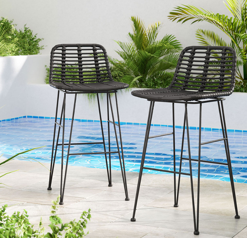 Urban Wicker Bar Stool - Set of Two - Black