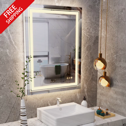 60 x 80cm Rectangle Frameless LED Bathroom Mirror / Bluetooth