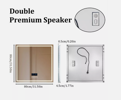 80 x 80cm Square Frameless LED Bathroom Mirror – Bluetooth