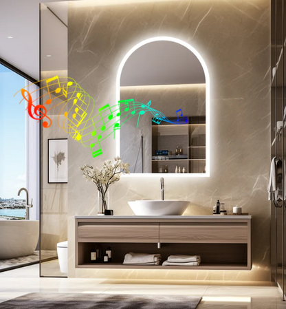 90 x 60cm Arched Frameless LED Bluetooth Bathroom Mirror – LED illuminated bathroom mirror by Interior Ave