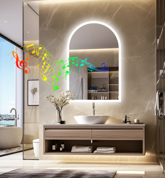 90 x 60cm Arched Frameless LED Bluetooth Bathroom Mirror – LED illuminated bathroom mirror by Interior Ave