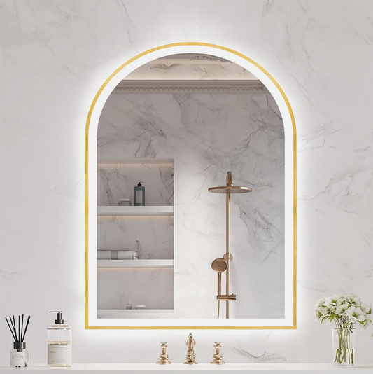 90 x 60cm Arched Gold Frameless LED Bathroom Mirror