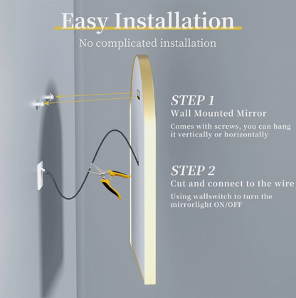 90 x 60cm Arched Gold Frameless LED Bathroom Mirror
