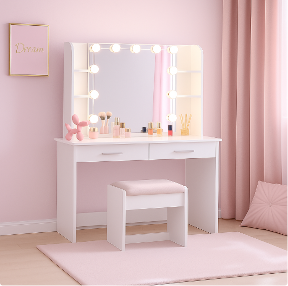 Serenity Dressing Table Set with Makeup Mirror - White – Designer mirror by Interior Ave
