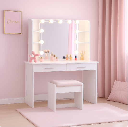 Serenity Dressing Table Set with Makeup Mirror - White – Designer mirror by Interior Ave