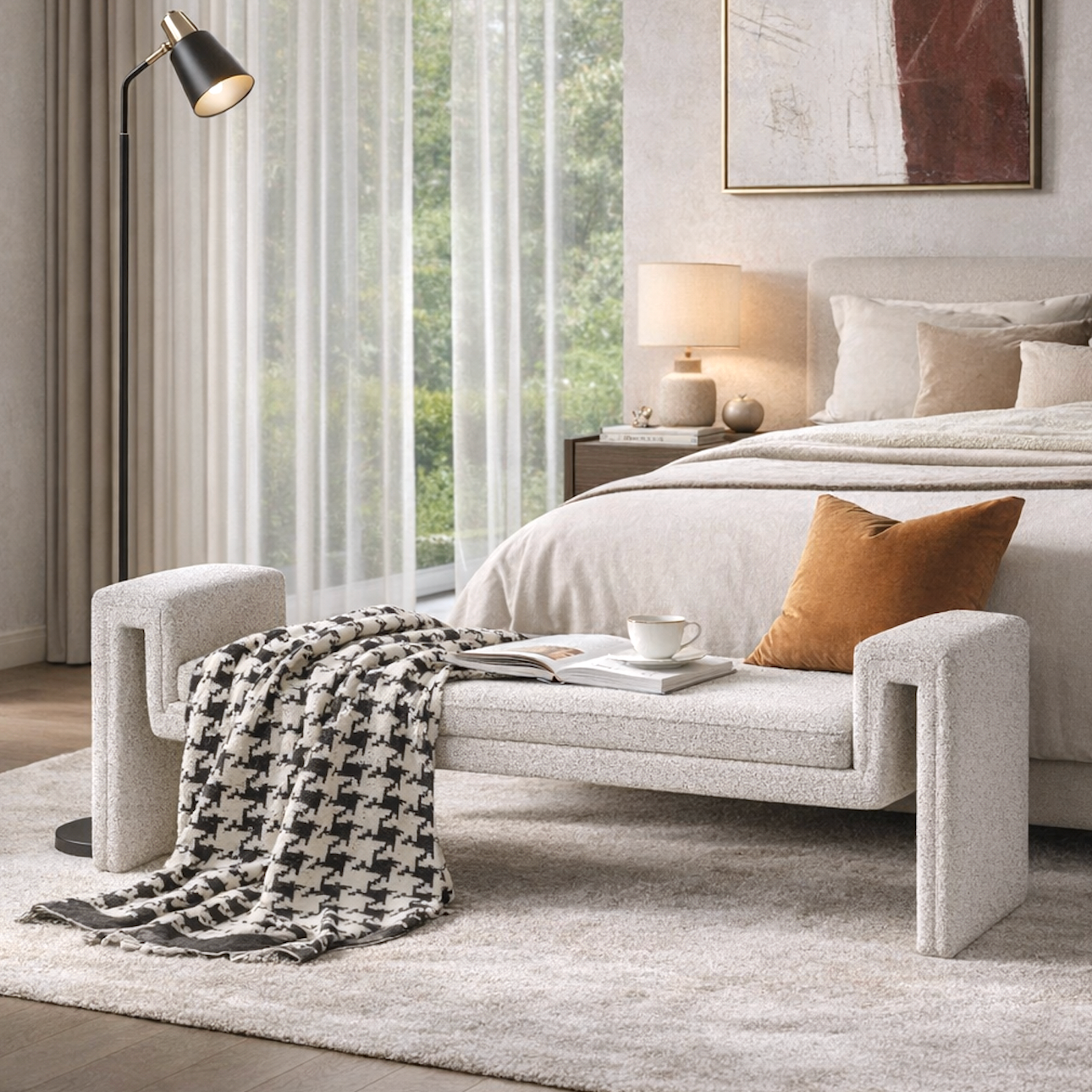 Solace Tweed Bench - Frosted Grey