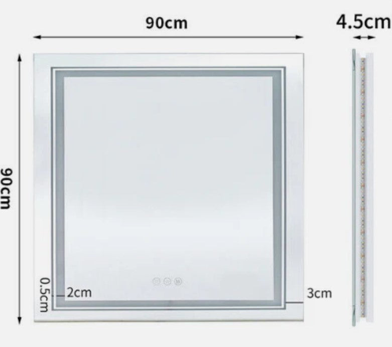 90CM X 90CM SQUARE FRAMELESS LED BATHROOM MIRROR