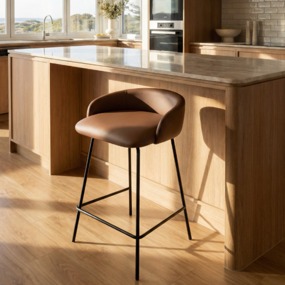 Tribeca Bar Stool - Brown Leather Modern Bar Stool by Interior Ave