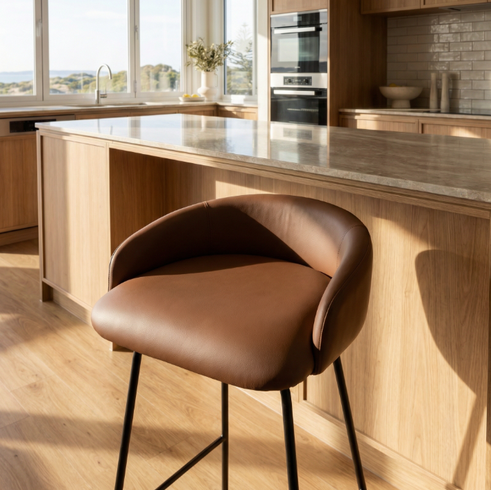 Tribeca Bar Stool - Brown Leather Modern Bar Stool by Interior Ave