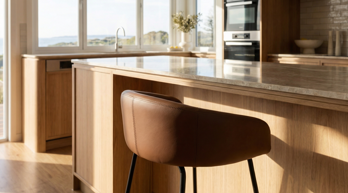 Tribeca Bar Stool - Brown Leather Modern Bar Stool by Interior Ave