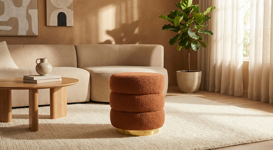 Calista round stacked ottoman orange teddy fleece accent seat | Modern Ottoman by Interior Ave