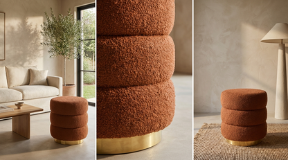 Calista round stacked ottoman orange teddy fleece accent seat | Modern Ottoman by Interior Ave