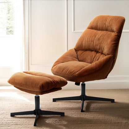 Yara Armchair & Ottoman Set – Burnt Orange Velvet – modern armchair by Interior Ave