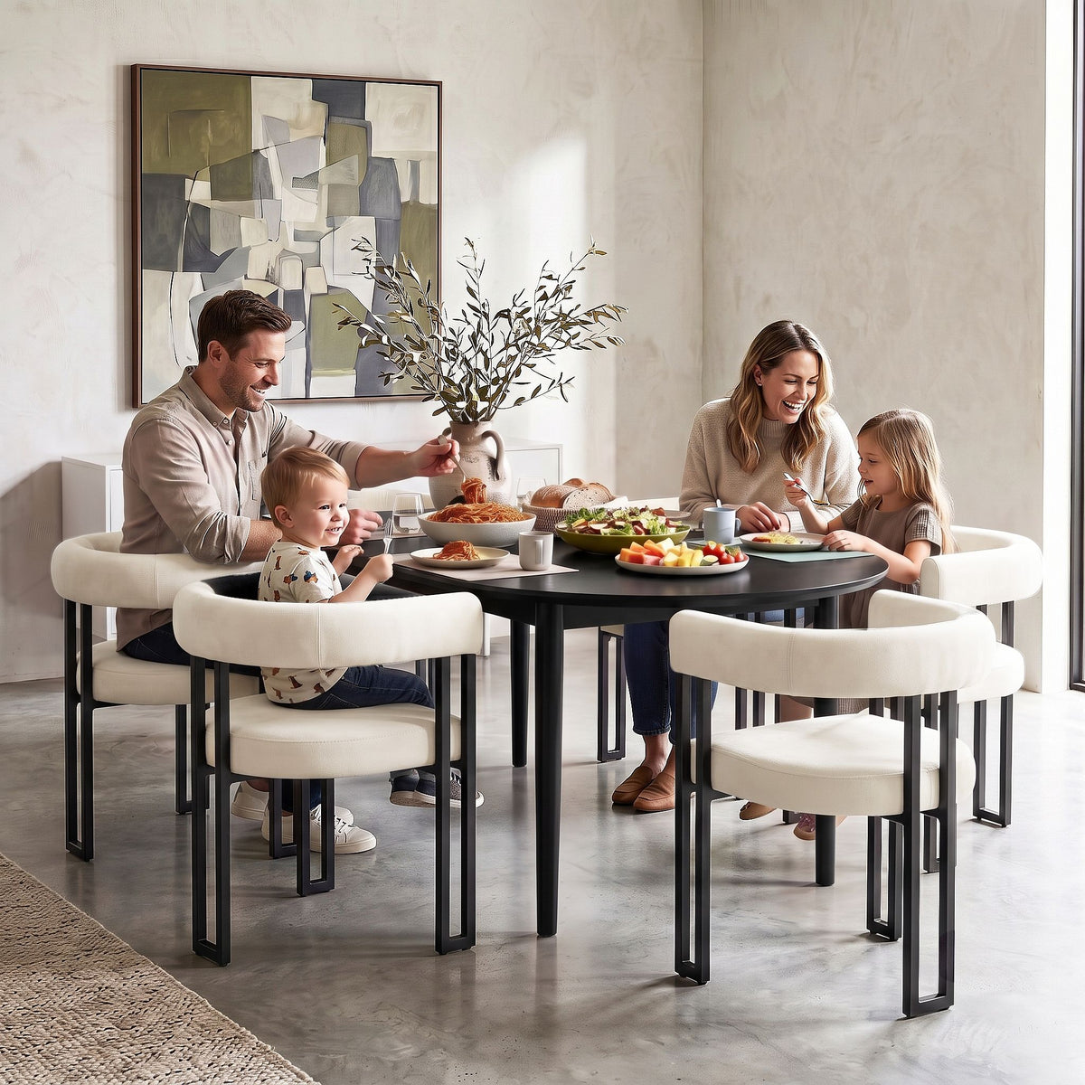 Dining Chairs Set of 2 Velvet Upholstered Barrel Chairs with Curved Armrests & Back Beige