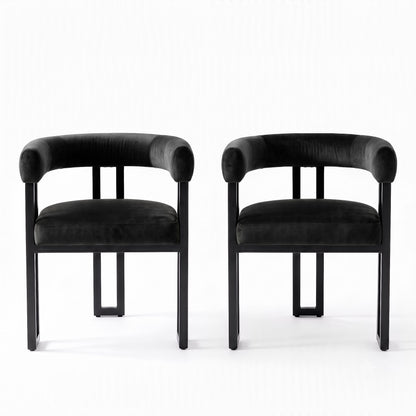 Dining Chairs Set of 2 Velvet Upholstered Barrel Chairs with Curved Armrests & Back Black