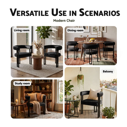 Dining Chairs Set of 2 Velvet Upholstered Barrel Chairs with Curved Armrests & Back Black