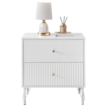 Milan Two Drawer Bedside Table - White