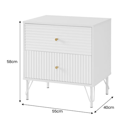 Milan Two Drawer Bedside Table - White
