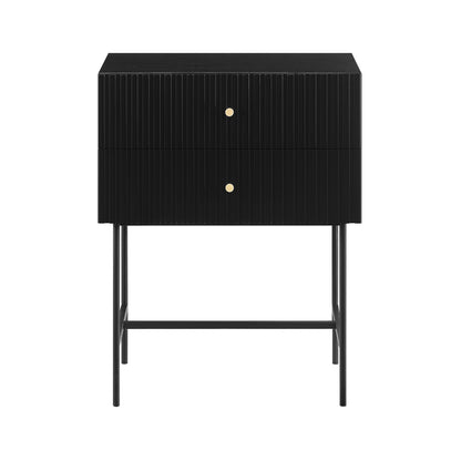 Two Drawer Fluted Bedside Table - Black