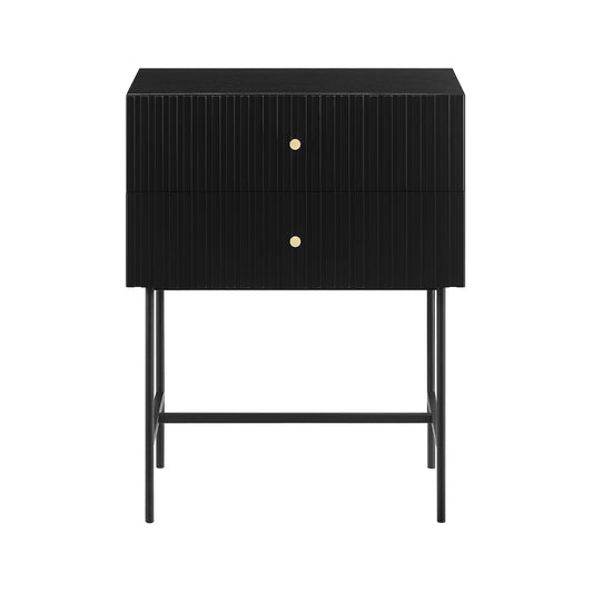 TWO DRAWER FLUTED BEDSIDE - BLACK