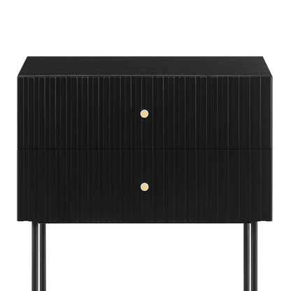 Two Drawer Fluted Bedside Table - Black