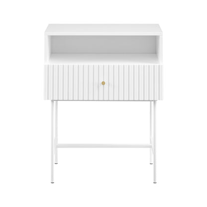 Fluted Bedside Table - White