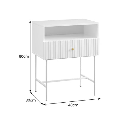 Fluted Bedside Table - White