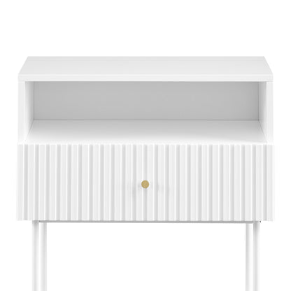 Fluted Bedside Table - White