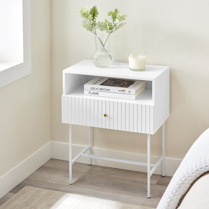 Fluted Bedside Table - White