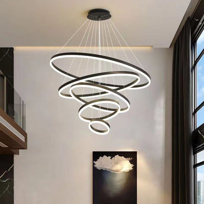 Black 5 Rings Minimalist LED Pendant Light Adjustable Circular Chandelier – premium furniture by Interior Ave