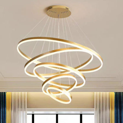 Gold 5 Rings Minimalist LED Pendant Light Adjustable Circular Chandelier – premium furniture by Interior Ave