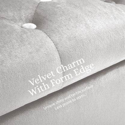 Velour Storage Ottoman Stool Arm Bench Seat - Beige