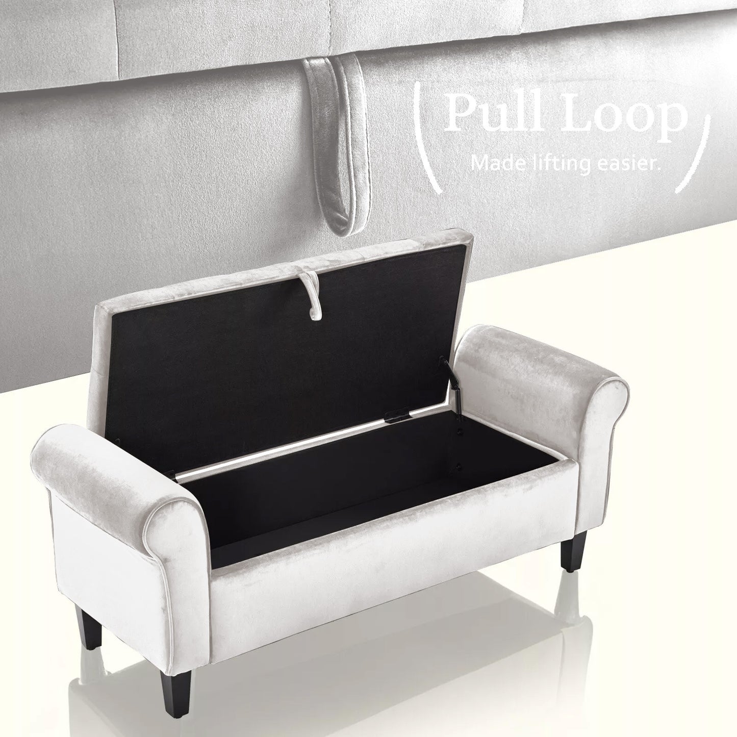 Velour Storage Ottoman Stool Arm Bench Seat - Beige