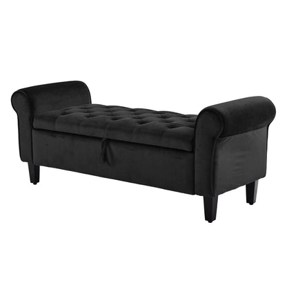 Velour Storage Ottoman Stool Arm Bench Seat 132cm Velvet - Black