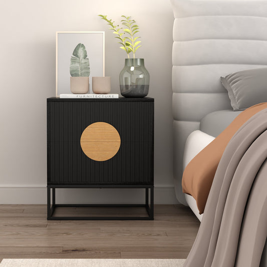 BELLA FLUTED BEDSIDE - BLACK