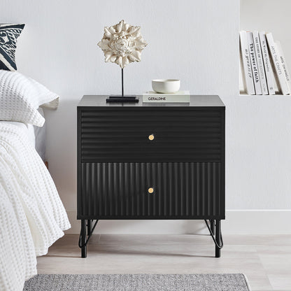 Milan Two Drawer Bedside Table - Black