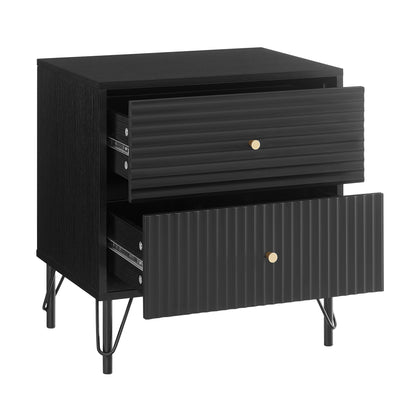 Milan Two Drawer Bedside Table - Black