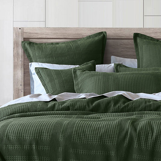 FOREST GREEN WAFFLE QUILT COVER SET - KING