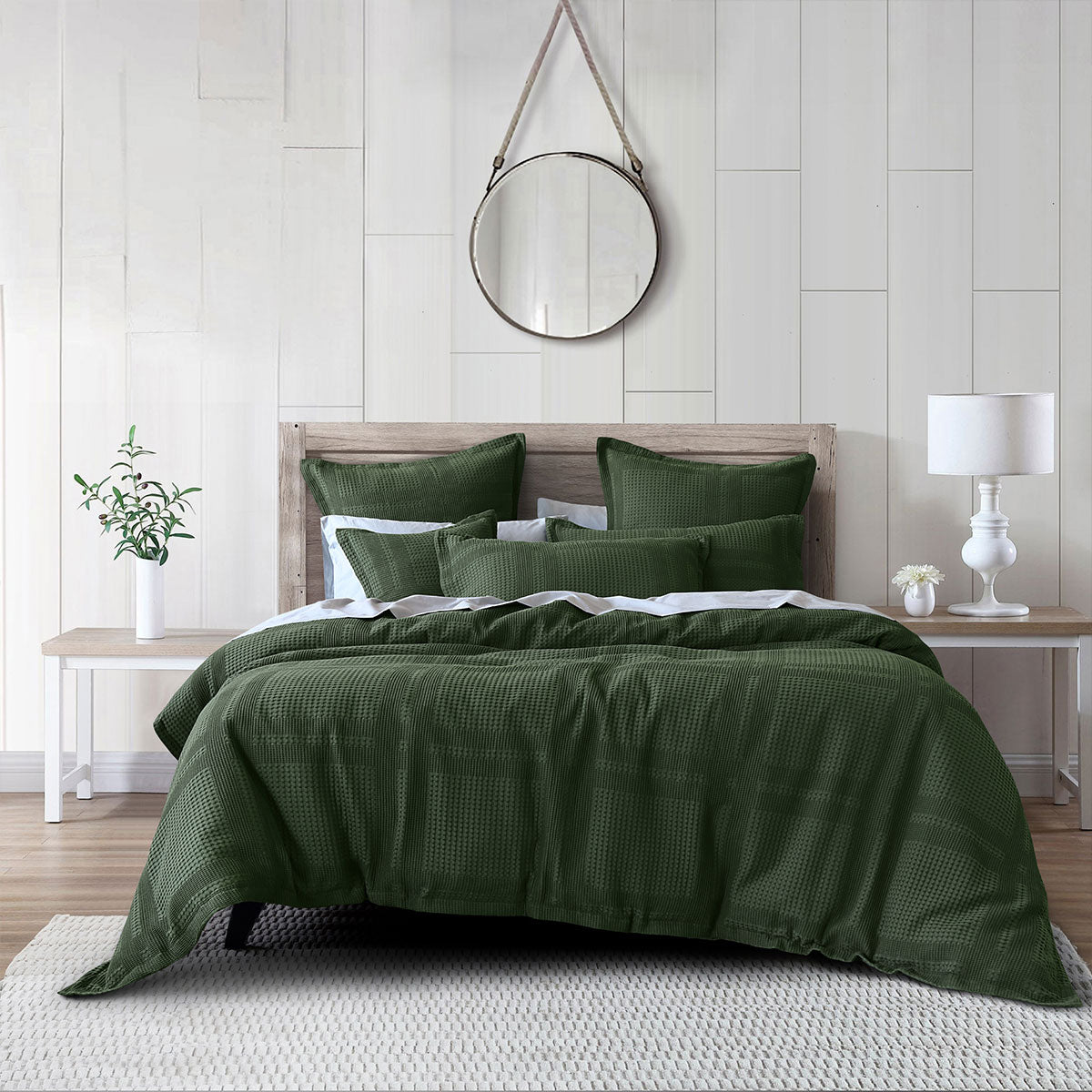 FOREST GREEN WAFFLE QUILT COVER SET - SUPER KING