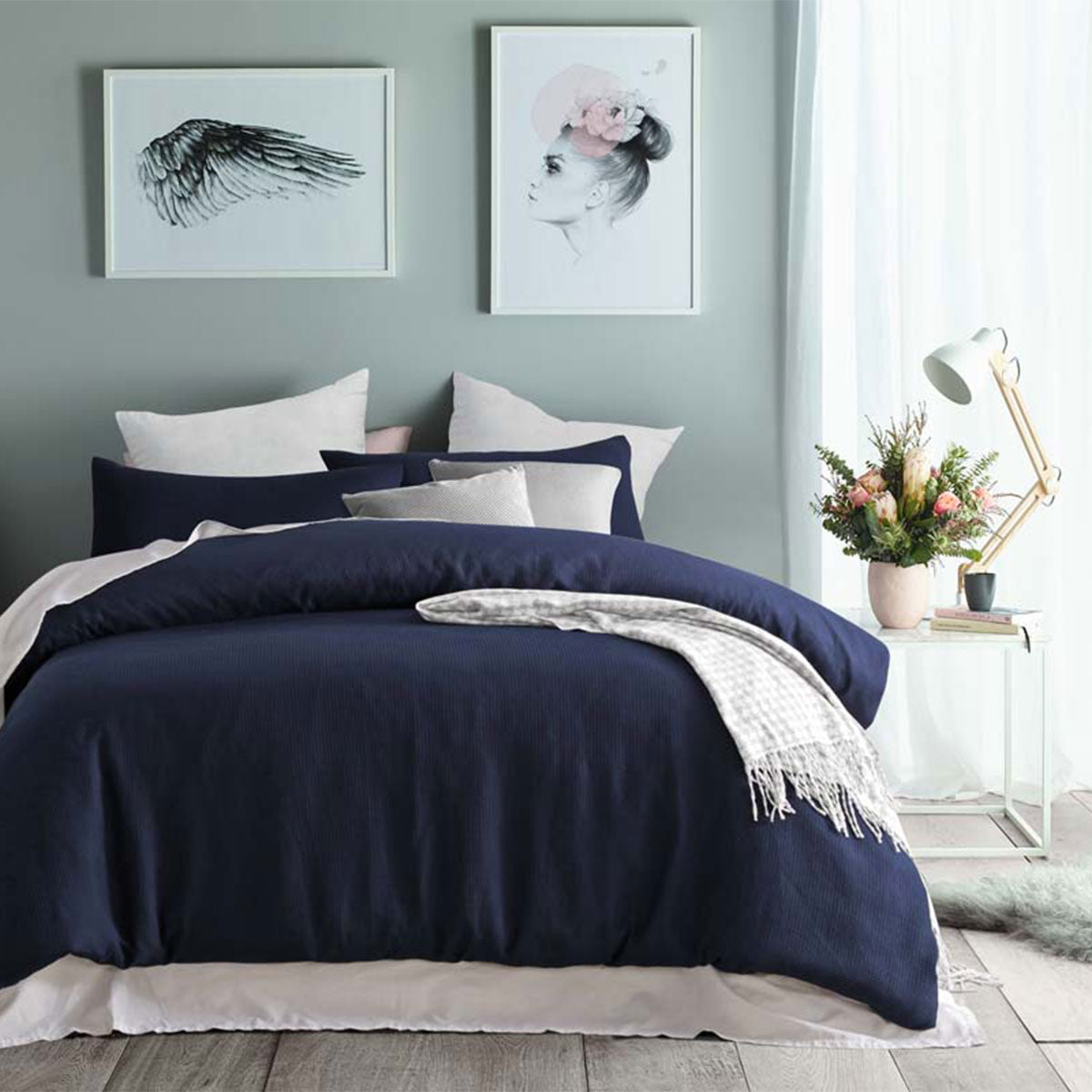 NAVY WAFFLE QUILT COVER SET - SINGLE