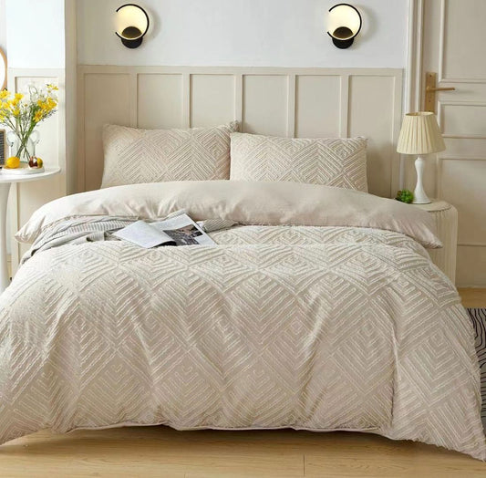 Tufted Textured Jacquard Quilt Cover Set- Beige - King Size – premium furniture by Interior Ave