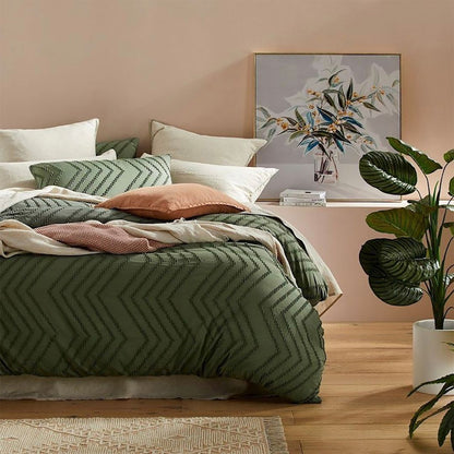 Olive Green Jacquard Quilt Cover Set - Queen – premium furniture by Interior Ave