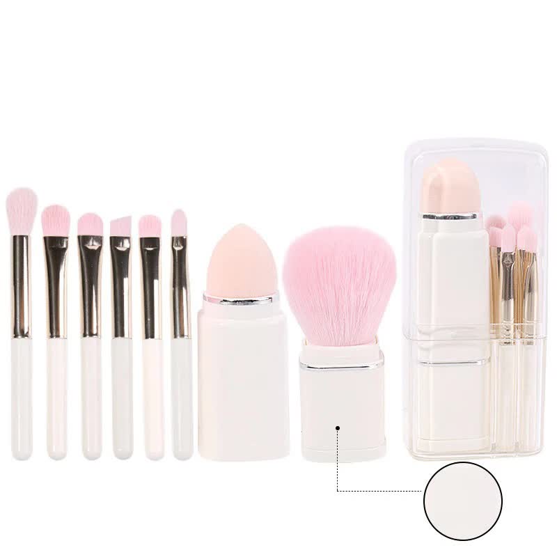 8-in-1 Retractable Mini Makeup Brush Set - White