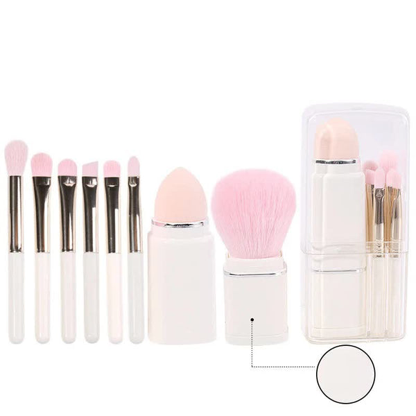 8-in-1 Retractable Mini Makeup Brush Set - White