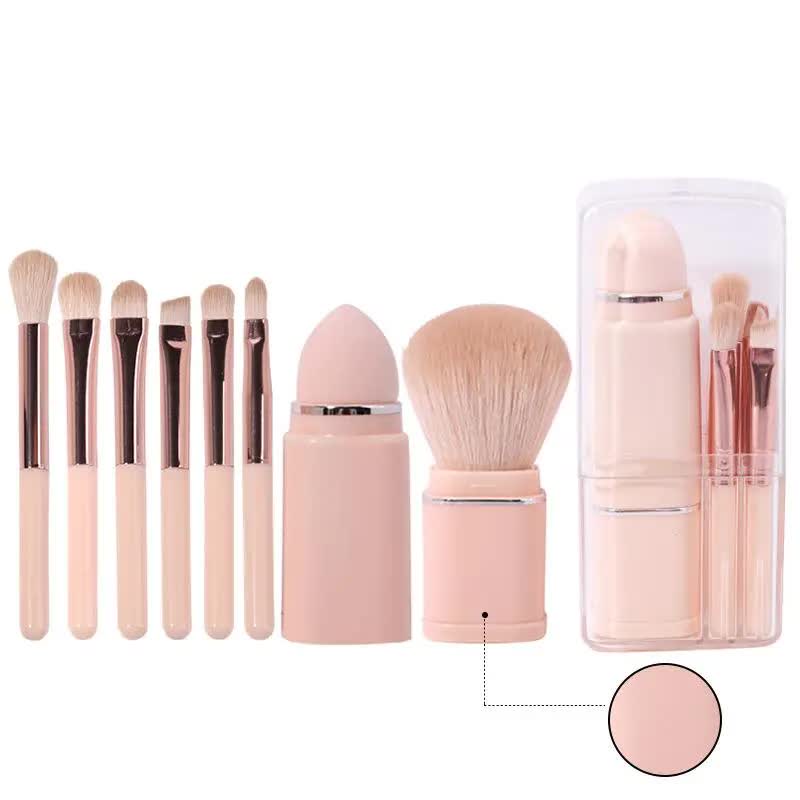 8-in-1 Retractable Mini Makeup Brush Set - Pink