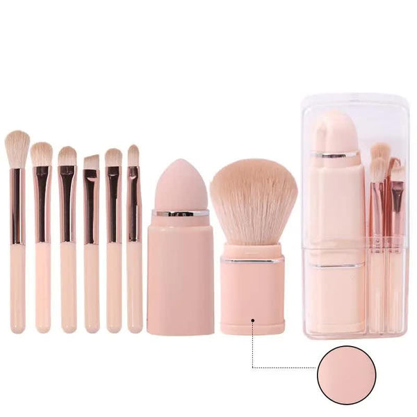 8-in-1 Retractable Mini Makeup Brush Set - Pink