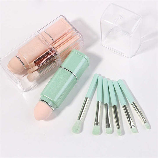 8-in-1 Retractable Mini Makeup Brush Set - Pink